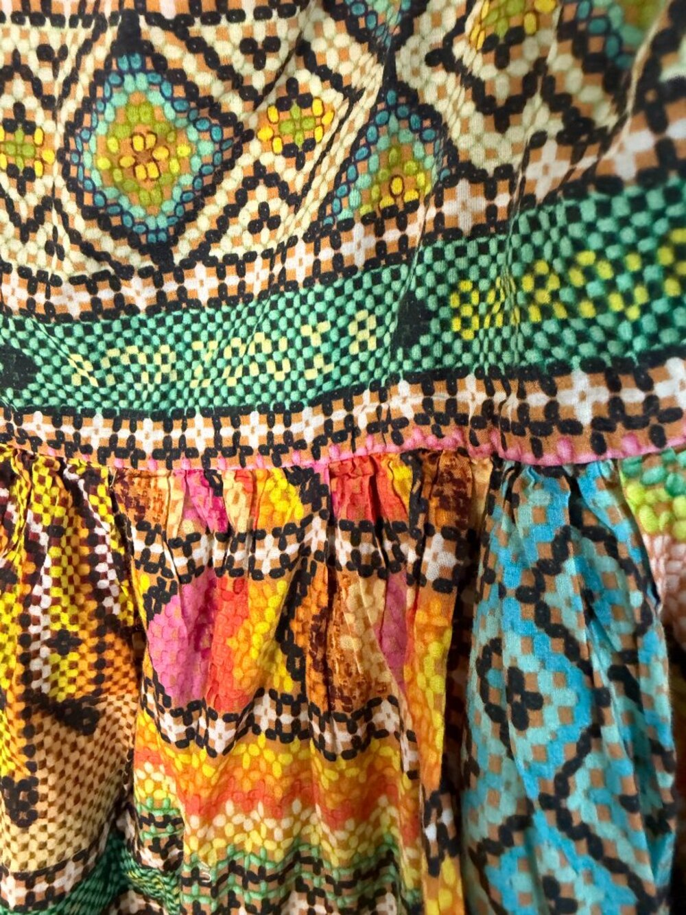 FARM Rio Mixed Prints Patchwork Dress-Midi-XS- Beaded-Tassels- XS- MSRP $325 - Picture 13 of 16